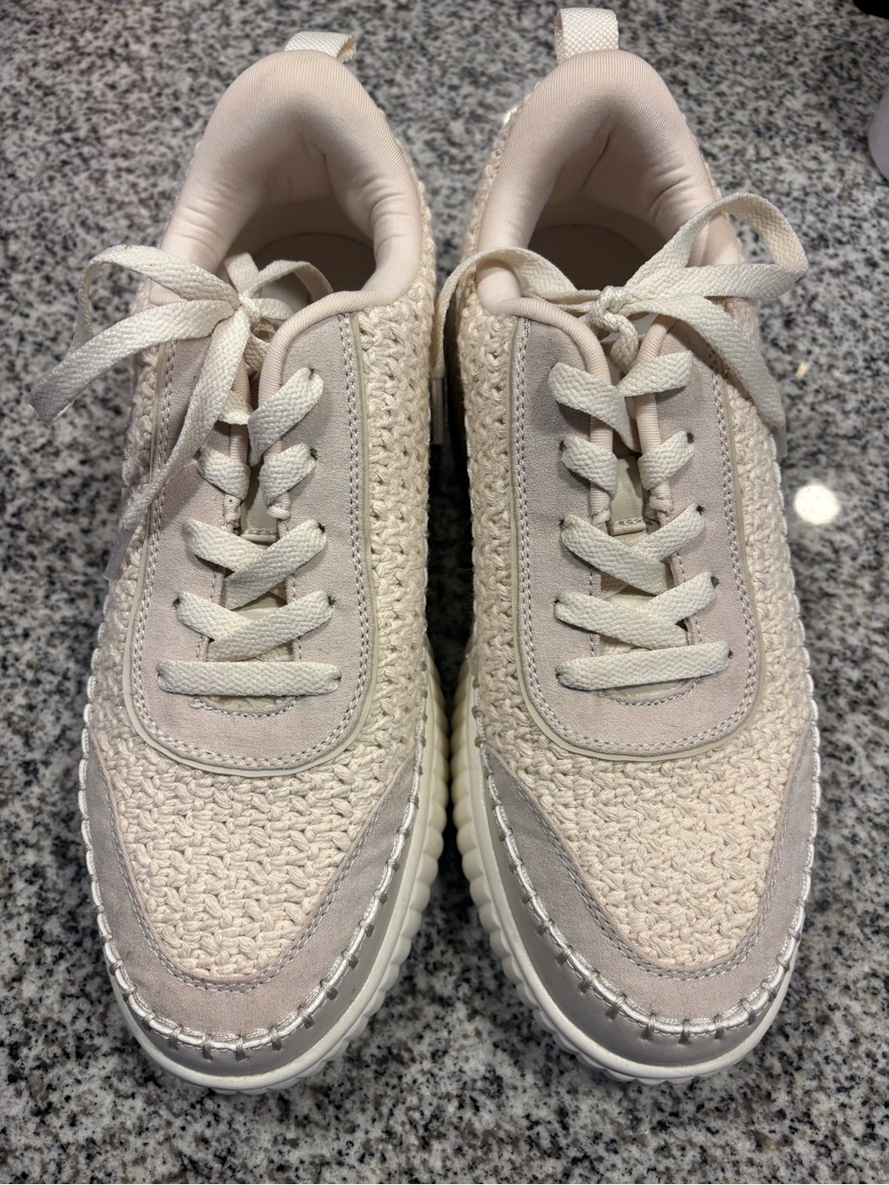 Dream Pairs Cream Woven Lace-Up Sneakers